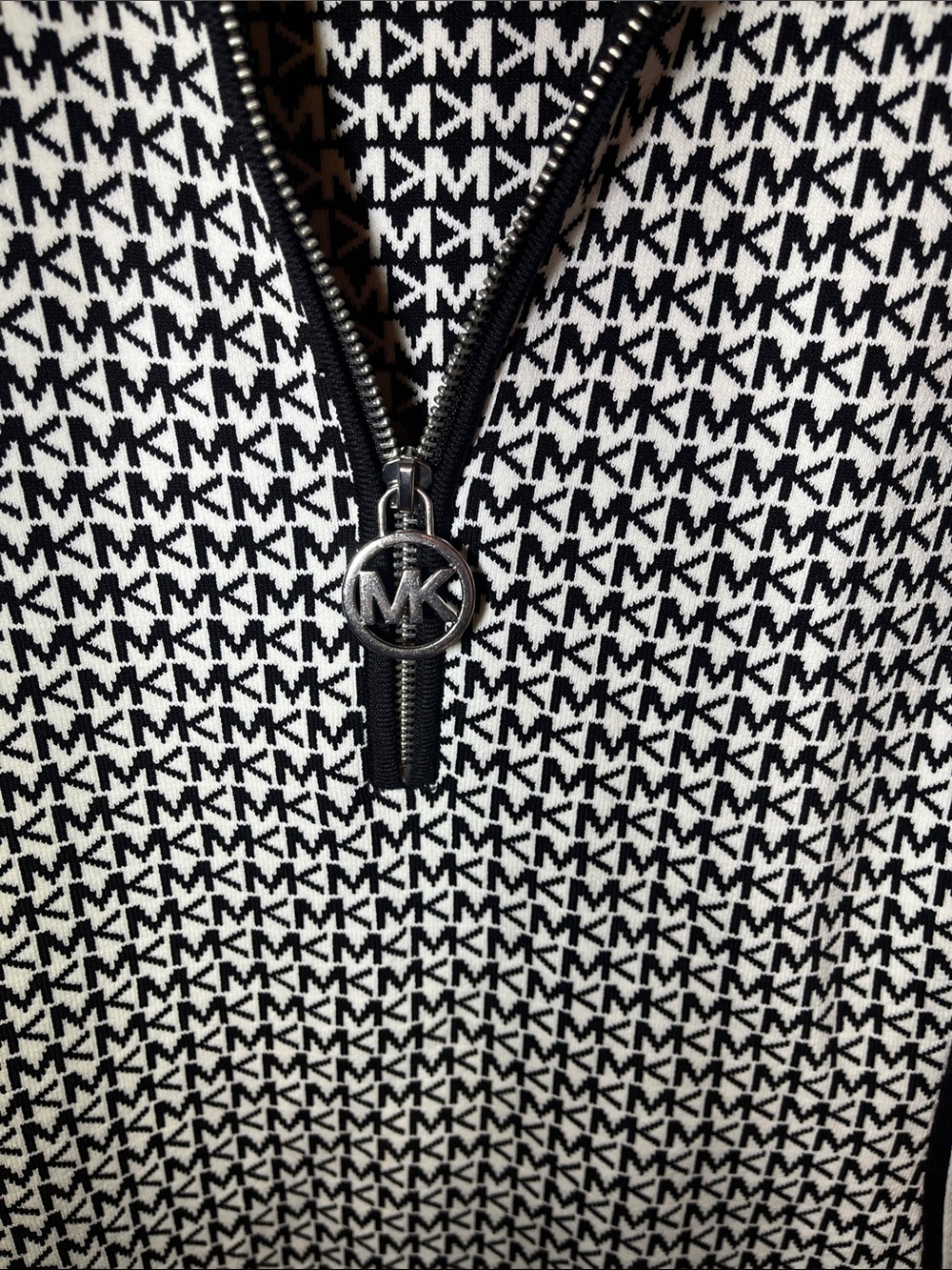 Michael Kors Black & White MK Logo Zip-Front Knit Dress - Picture 8 of 8